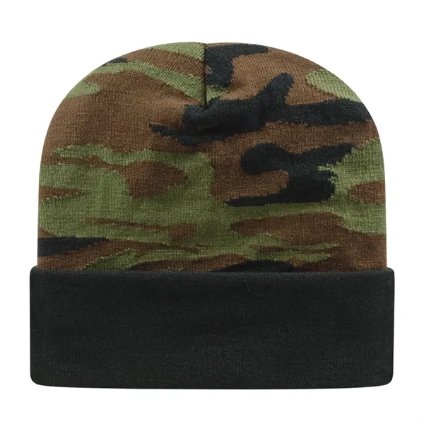 Woodland Camouflage Knit Cap with Solid Color Cuff - Woodland Camouflage Knit Cap with Solid Color Cuff - Image 1 of 1