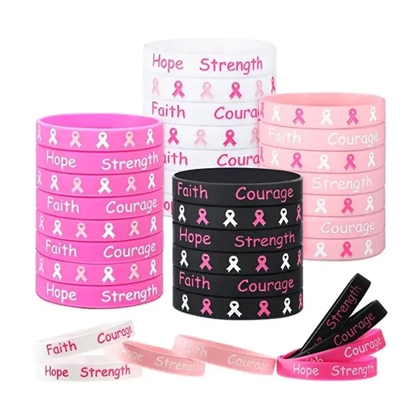 Breast Cancer Awareness Bracelets Silicone Pink Ribboon - Breast Cancer Awareness Bracelets Silicone Pink Ribboon - Image 0 of 3