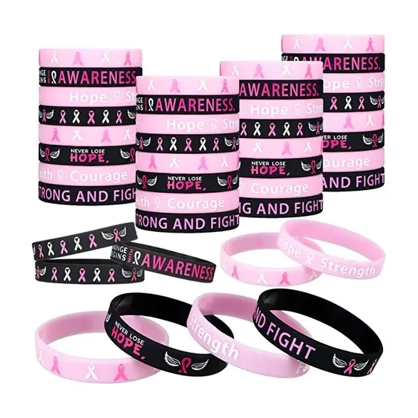 Breast Cancer Awareness Bracelets Silicone Pink Ribboon - Breast Cancer Awareness Bracelets Silicone Pink Ribboon - Image 1 of 3