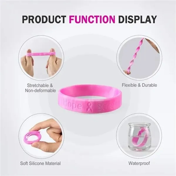 Breast Cancer Awareness Bracelets Silicone Pink Ribboon - Breast Cancer Awareness Bracelets Silicone Pink Ribboon - Image 3 of 3