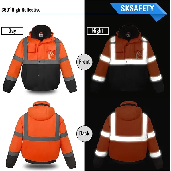 Hi-Vis Reflective Jackets for Men, Waterproof Class 3 Safety - Hi-Vis Reflective Jackets for Men, Waterproof Class 3 Safety - Image 2 of 3