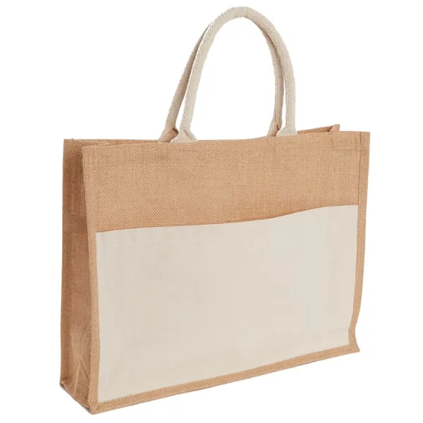 Jute Shopper Tote with Recycled Cotton Pocket - Jute Shopper Tote with Recycled Cotton Pocket - Image 0 of 1