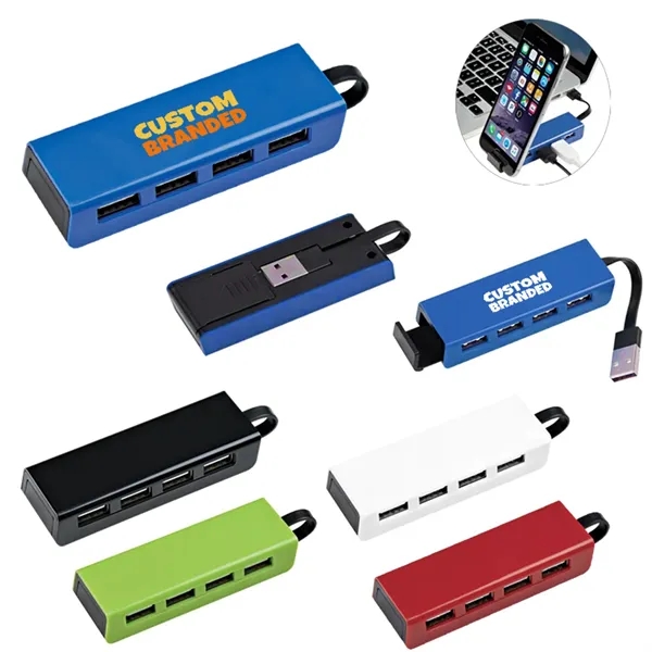 4-Port Traveler Usb Hubs With Phone Stand - 4-Port Traveler Usb Hubs With Phone Stand - Image 0 of 7