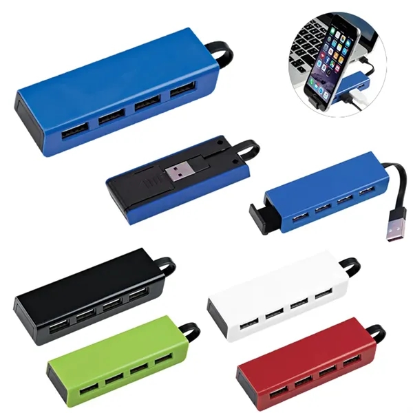 4-Port Traveler Usb Hubs With Phone Stand - 4-Port Traveler Usb Hubs With Phone Stand - Image 1 of 7