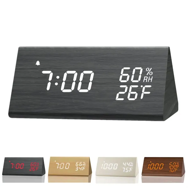 Wooden Digital Alarm Clock with LED Time Display - Wooden Digital Alarm Clock with LED Time Display - Image 0 of 5