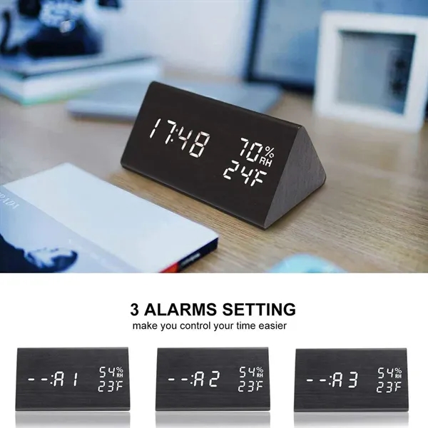 Wooden Digital Alarm Clock with LED Time Display - Wooden Digital Alarm Clock with LED Time Display - Image 1 of 5