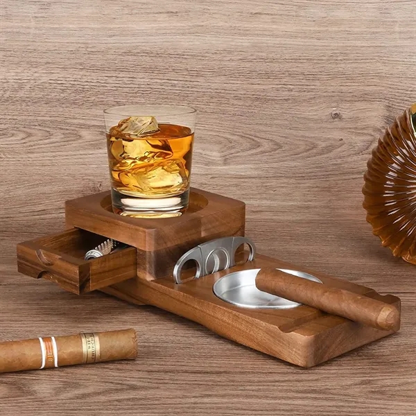 Cigar Ashtray Coaster With Whiskey Glass Tray - Cigar Ashtray Coaster With Whiskey Glass Tray - Image 3 of 4