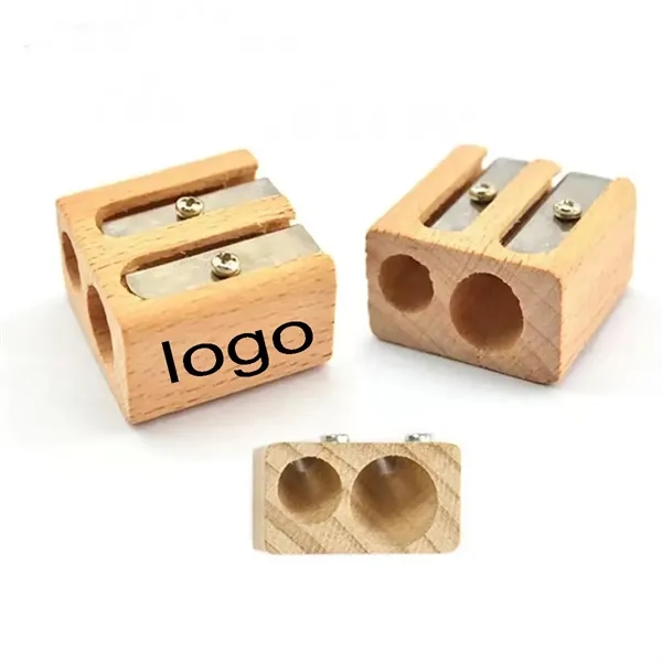 Eco-Friendly Double Holes Beech Wood Pencil Sharpener - Eco-Friendly Double Holes Beech Wood Pencil Sharpener - Image 0 of 2