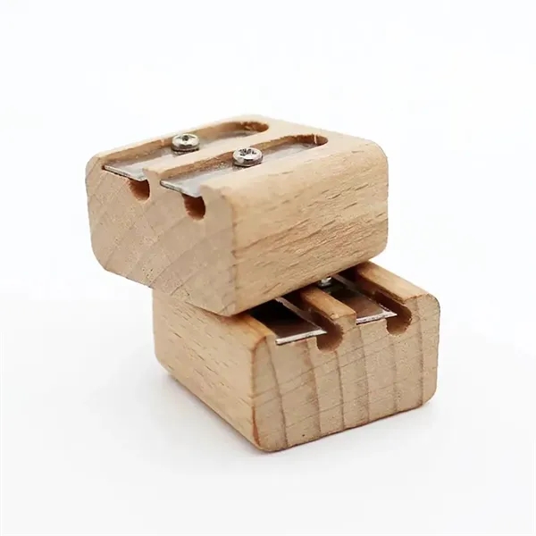 Eco-Friendly Double Holes Beech Wood Pencil Sharpener - Eco-Friendly Double Holes Beech Wood Pencil Sharpener - Image 1 of 2