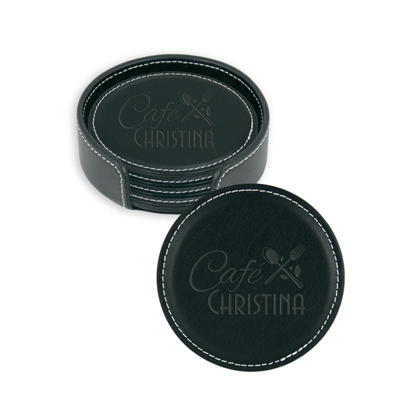 Vintage Leather Round Coaster Gift Set - Vintage Leather Round Coaster Gift Set - Image 1 of 6