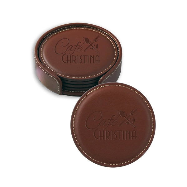 Vintage Leather Round Coaster Gift Set - Vintage Leather Round Coaster Gift Set - Image 2 of 6