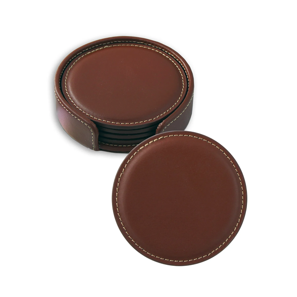 Vintage Leather Round Coaster Gift Set - Vintage Leather Round Coaster Gift Set - Image 4 of 6