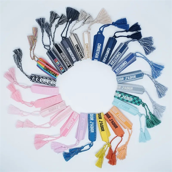 Embroidery Bracelet Woven Wristband With Tassels - Embroidery Bracelet Woven Wristband With Tassels - Image 1 of 2