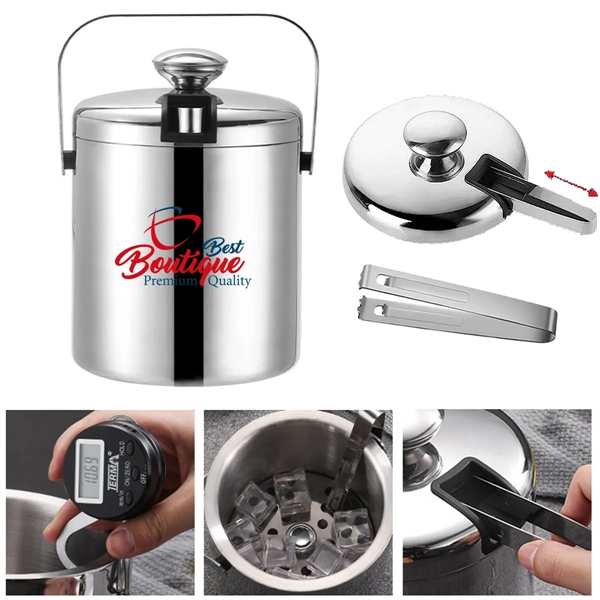 Double Walled Metal Ice Buckets with Tong - Double Walled Metal Ice Buckets with Tong - Image 0 of 4