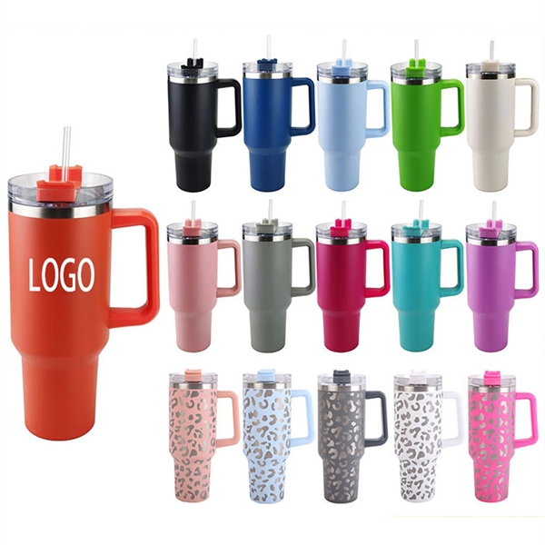 MOQ10 40oz Vacuum Tumbler w/ Handle & Straw - MOQ10 40oz Vacuum Tumbler w/ Handle & Straw - Image 0 of 1