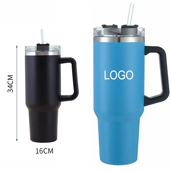 MOQ10 40oz Vacuum Tumbler w/ Handle & Straw - MOQ10 40oz Vacuum Tumbler w/ Handle & Straw - Image 1 of 1