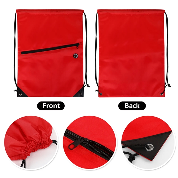 Drawstring Backpack with Front Zipper Pocket - Drawstring Backpack with Front Zipper Pocket - Image 1 of 21