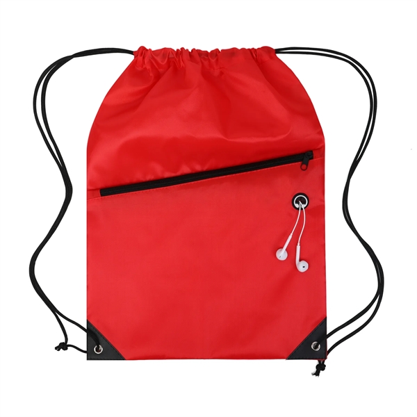 Drawstring Backpack with Front Zipper Pocket - Drawstring Backpack with Front Zipper Pocket - Image 3 of 21