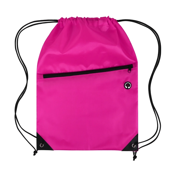 Drawstring Backpack with Front Zipper Pocket - Drawstring Backpack with Front Zipper Pocket - Image 10 of 21