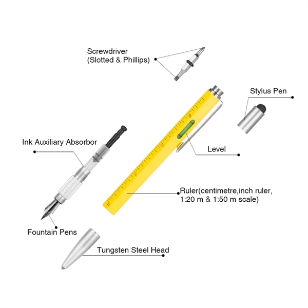 Metal Multi Tool 6-In-1 Stylus Pen - Metal Multi Tool 6-In-1 Stylus Pen - Image 2 of 7