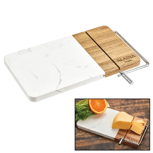 Custom Marble Acacia Cheese Board w/ Cheese Slicer
