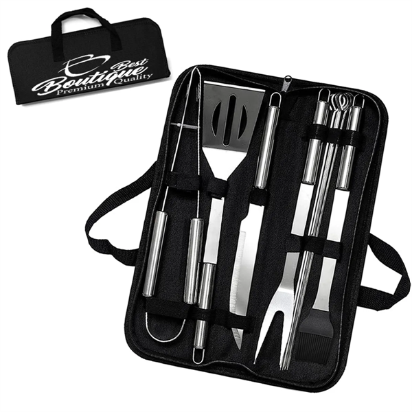 9 Packs Stainless Steel BBQ Grill Tool Set With Storage Bag - 9 Packs Stainless Steel BBQ Grill Tool Set With Storage Bag - Image 0 of 5