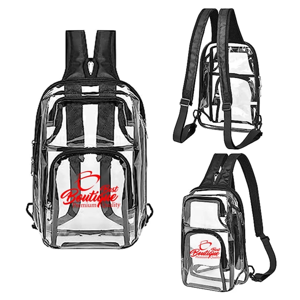 Clear PVC Outdoor Backpack & Sling Bag With Adjustable Strap - Clear PVC Outdoor Backpack & Sling Bag With Adjustable Strap - Image 0 of 8