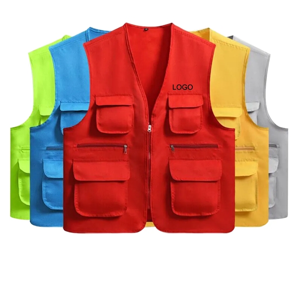 Multi-Pocket Volunteer Work Staff Vest with Zipper - Multi-Pocket Volunteer Work Staff Vest with Zipper - Image 0 of 3