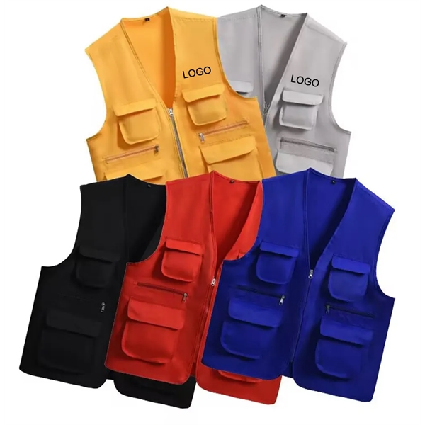 Multi-Pocket Volunteer Work Staff Vest with Zipper - Multi-Pocket Volunteer Work Staff Vest with Zipper - Image 1 of 3