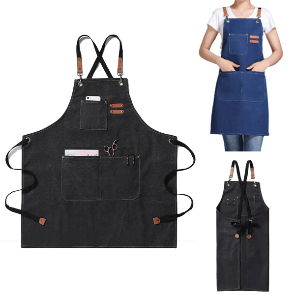 Denim Aprons with Cross Back Adjustable Straps - Denim Aprons with Cross Back Adjustable Straps - Image 0 of 3