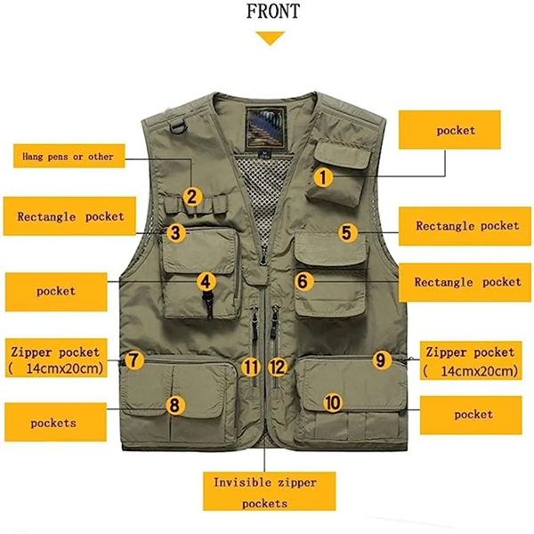 Casual Outdoor Safari Fishing Vest Jacket with Multi Pockets - Casual Outdoor Safari Fishing Vest Jacket with Multi Pockets - Image 2 of 3