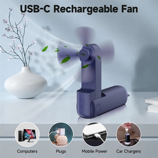 Usb Rechargeable Foldable  3 In 1 Handheld Mini Fan - Usb Rechargeable Foldable  3 In 1 Handheld Mini Fan - Image 2 of 9