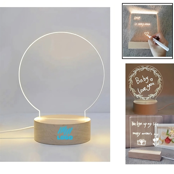 Dry Erase Memo Desk Board with LED Wooden Stand - Dry Erase Memo Desk Board with LED Wooden Stand - Image 0 of 5