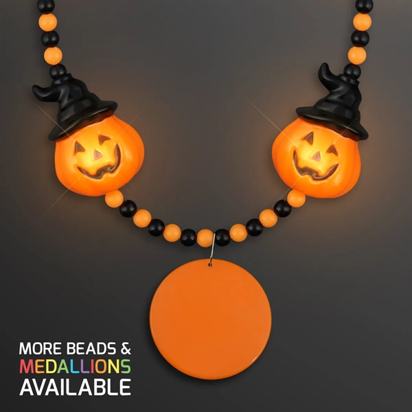 LED Hocus Pocus Pumpkins Beads with Medallion - LED Hocus Pocus Pumpkins Beads with Medallion - Image 1 of 4