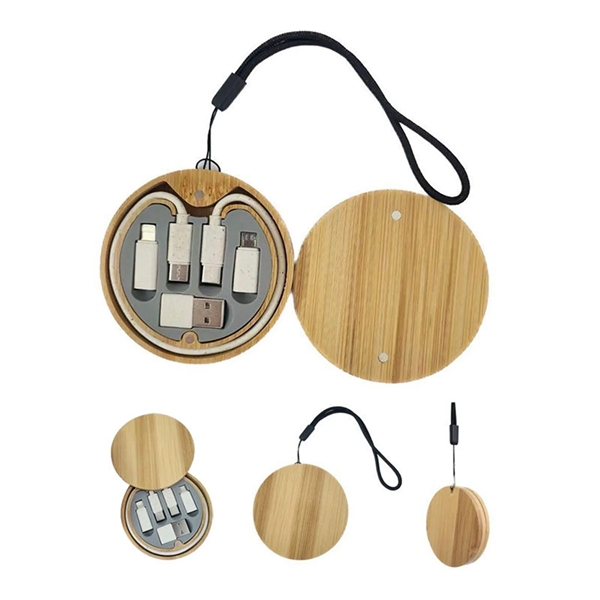 Wood Round Multi USB Charging Adapter Cable Kit - Wood Round Multi USB Charging Adapter Cable Kit - Image 0 of 5