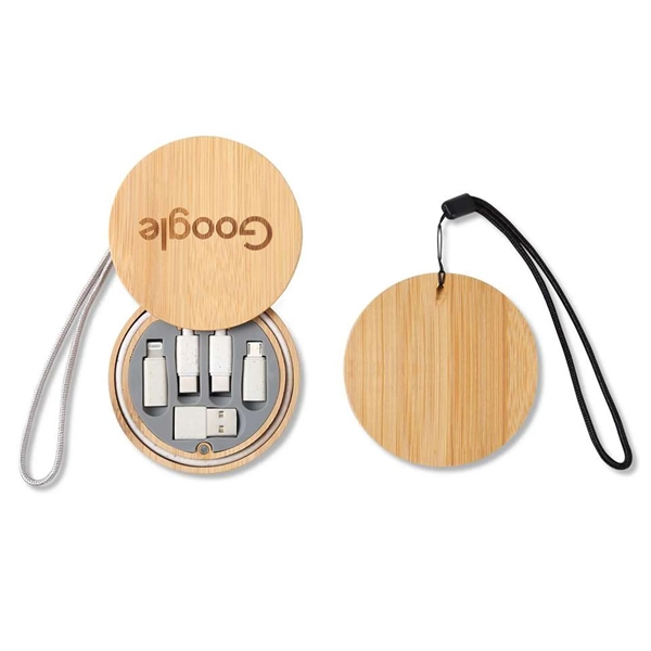 Wood Round Multi USB Charging Adapter Cable Kit - Wood Round Multi USB Charging Adapter Cable Kit - Image 1 of 5