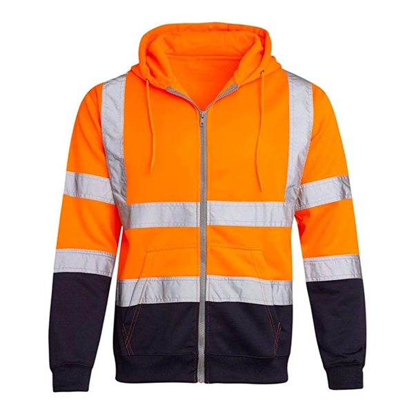 Two Tone Hi Viz Class 3 Reflective Tape Safety Zipper Hoodie - Two Tone Hi Viz Class 3 Reflective Tape Safety Zipper Hoodie - Image 1 of 4