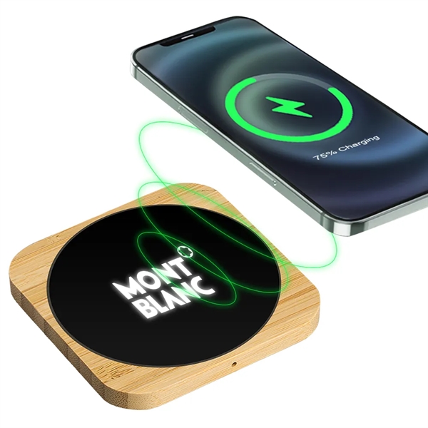 Naperville Light-up Bamboo Wireless Charger Square 15W - Naperville Light-up Bamboo Wireless Charger Square 15W - Image 0 of 10