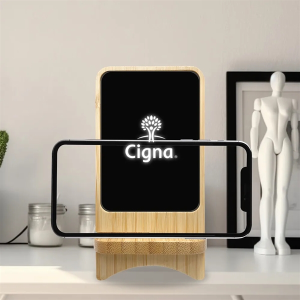 Aurora  Light-up Bamboo Wireless Charger Stand - Aurora  Light-up Bamboo Wireless Charger Stand - Image 3 of 8