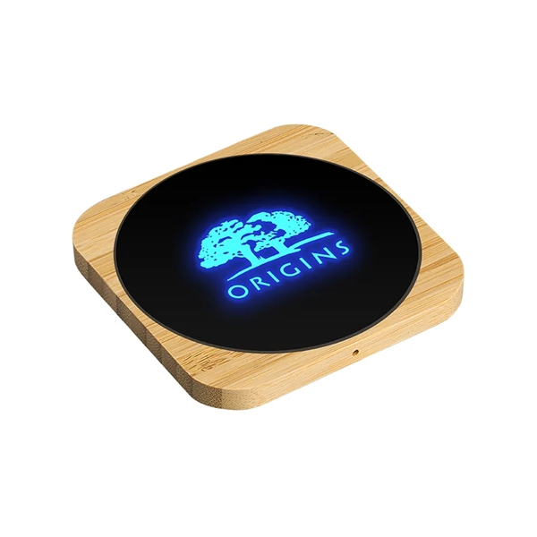 Naperville Light-up Bamboo Wireless Charger Square 15W - Naperville Light-up Bamboo Wireless Charger Square 15W - Image 2 of 10