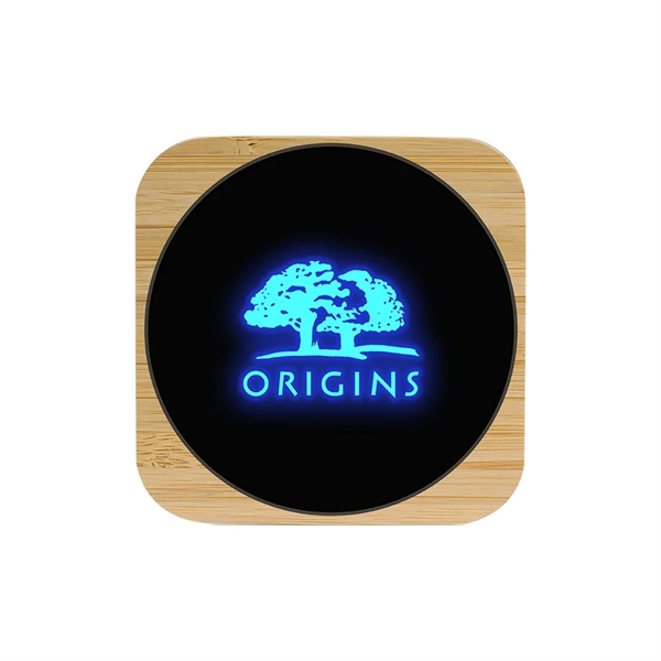 Naperville Light-up Bamboo Wireless Charger Square 15W - Naperville Light-up Bamboo Wireless Charger Square 15W - Image 3 of 10