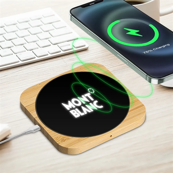 Naperville Light-up Bamboo Wireless Charger Square 15W - Naperville Light-up Bamboo Wireless Charger Square 15W - Image 4 of 10