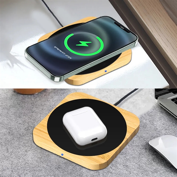 Naperville Light-up Bamboo Wireless Charger Square 15W - Naperville Light-up Bamboo Wireless Charger Square 15W - Image 6 of 10