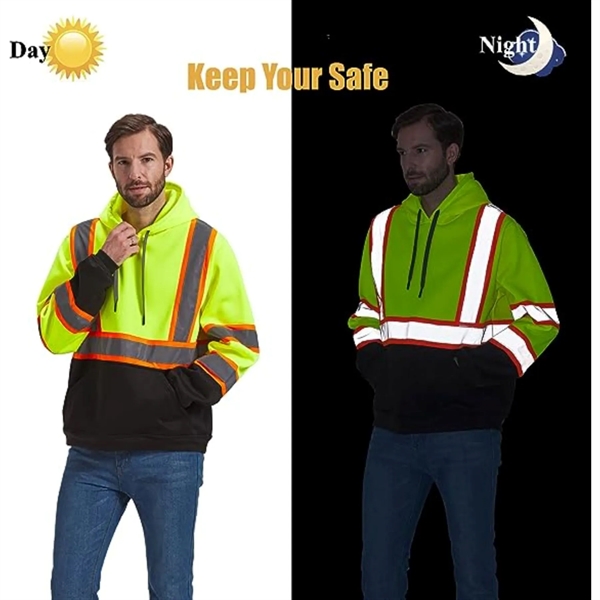 Hi Viz Class 3 Two Tone Color Block Reflective Safety Hoodie - Hi Viz Class 3 Two Tone Color Block Reflective Safety Hoodie - Image 2 of 3