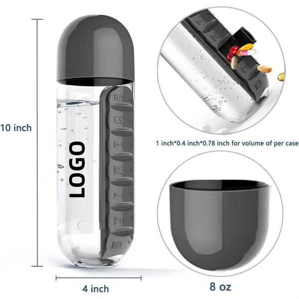 2-in1 Sport Water Bottle Built-in 7 Daily Pill Box - 2-in1 Sport Water Bottle Built-in 7 Daily Pill Box - Image 1 of 4