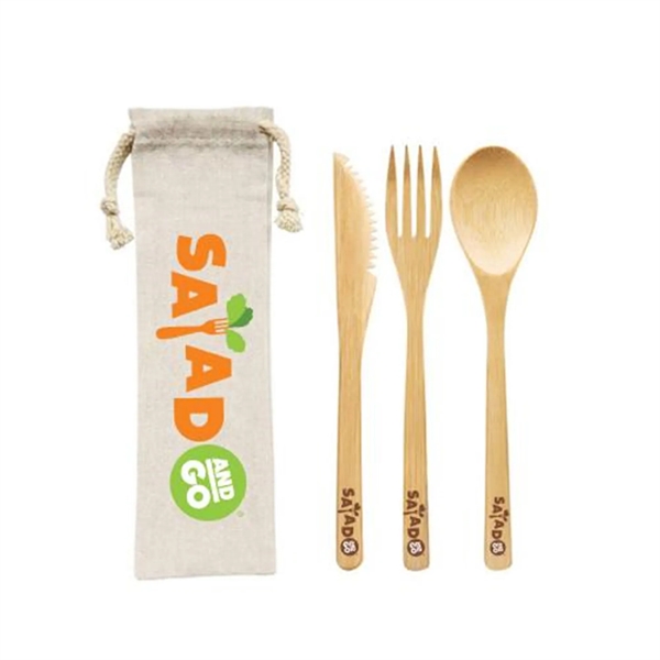Biodegradable Bamboo Cutlery Set With Jute Bag - Biodegradable Bamboo Cutlery Set With Jute Bag - Image 0 of 1
