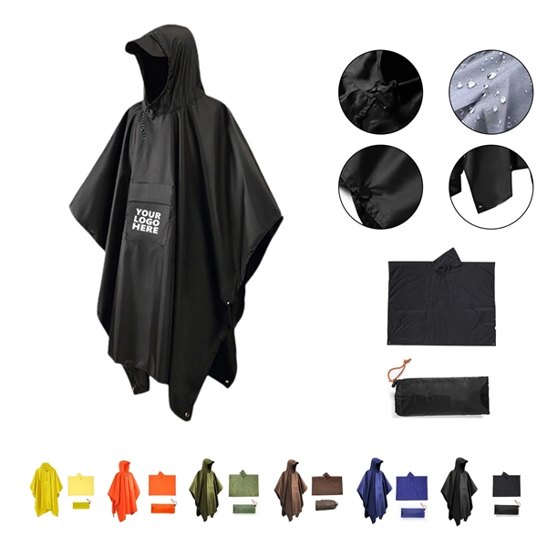 Hooded Rain Poncho With Pocket - Hooded Rain Poncho With Pocket - Image 0 of 7