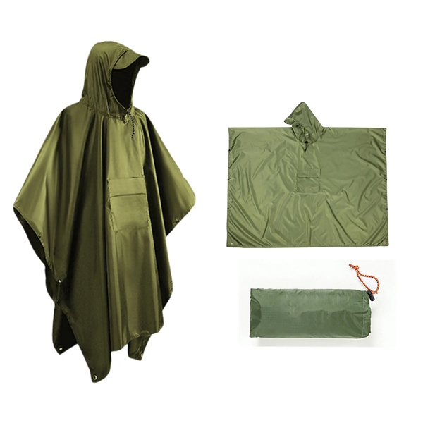Hooded Rain Poncho With Pocket - Hooded Rain Poncho With Pocket - Image 4 of 7