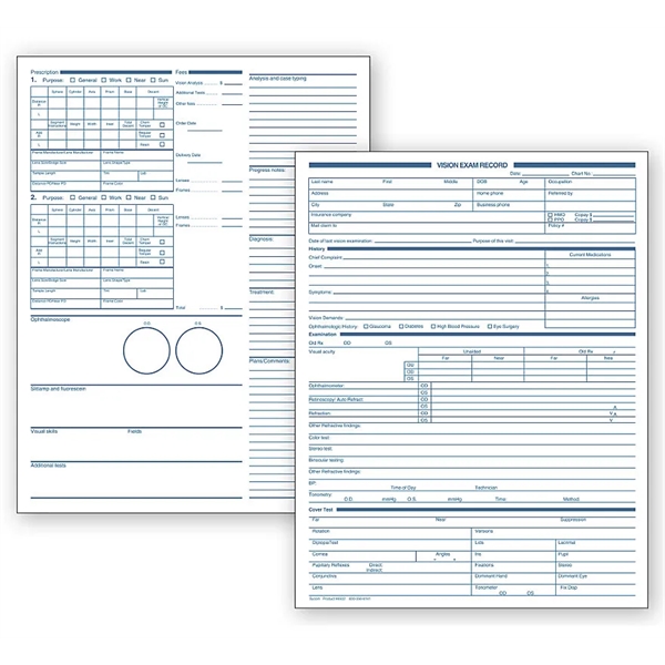 Custom Optometry Vision Exam Records, Two-Sided