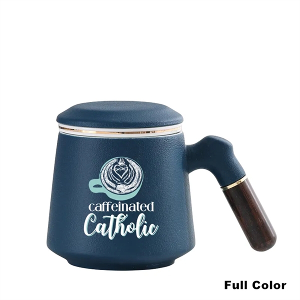 14 oz Ceramic Coffee Tea Cup with Lid Handle Infuser - 14 oz Ceramic Coffee Tea Cup with Lid Handle Infuser - Image 1 of 12